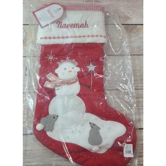 Pottery Barn Kids Quilted Snow Girl Christmas Stocking Red Naeemah Monogram New - Picture 1 of 3